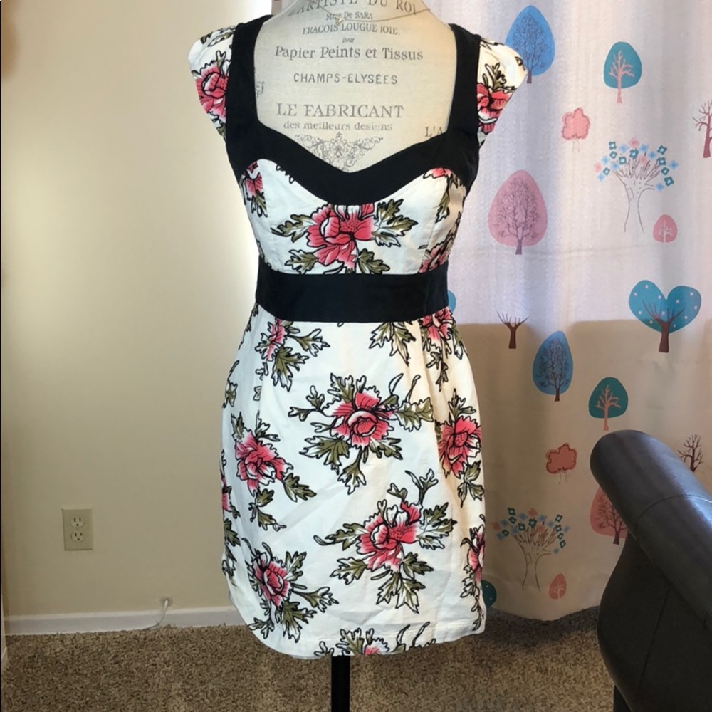 French Connection Floral Mini Dress - Black, White, Pink